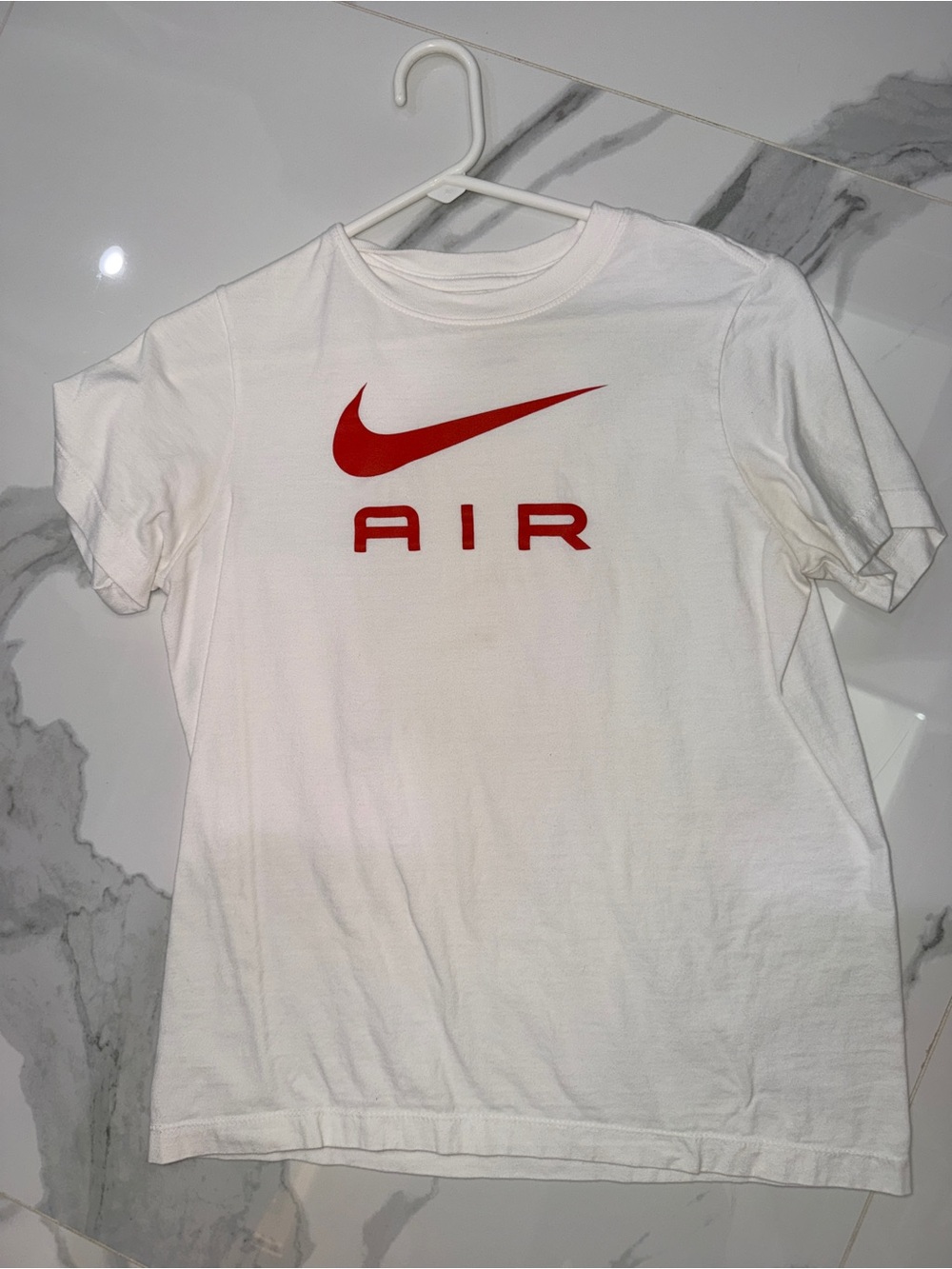 Nike White Short Sleeve Tee with Red Swoosh and AIR Logo